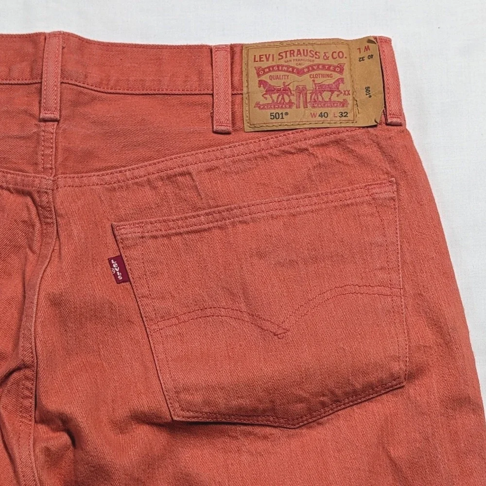 Levi's 501 Original Fit Straight Leg Salmon Orange Jeans Mens 40x32